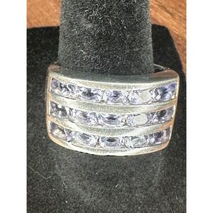 Sterling Silver Natural Tanzanite Three Row Band Ring size 8